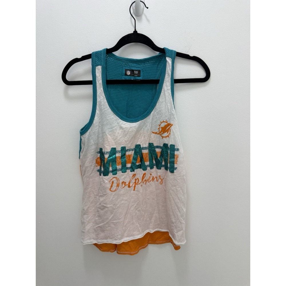 Miami Dolphins Tank Top Womens Small NFL Team Apparel Glitter Layered Racerback